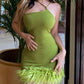 Sexy Backless Feather Decor Green Mini Dress