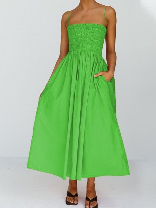 Simple Pure Color Sleeveless Green Dress