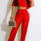 Smart Crop Top With Trouser Red Set