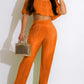 Smart Crop Top With Trouser Orange Set