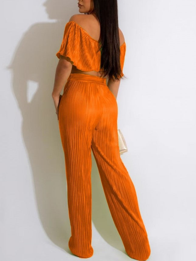 Smart Crop Top With Trouser Orange Set