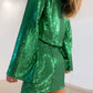 Ultramod Sequined Flared Sleeve Top With Skirt Green Set