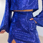 Ultramod Sequined Flared Sleeve Top With Skirt Blue Set