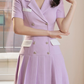 Ultramod Suit Collar Pleated Double Breasted Violet Dress
