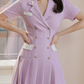 Ultramod Suit Collar Pleated Double Breasted Violet Dress